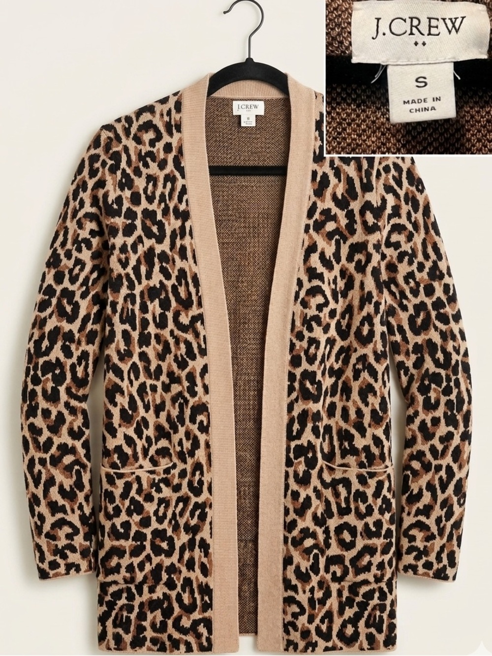 J.Crew Tan Beige Brown Leopard Cheetah Print Open-Front Cardigan PatternSweater